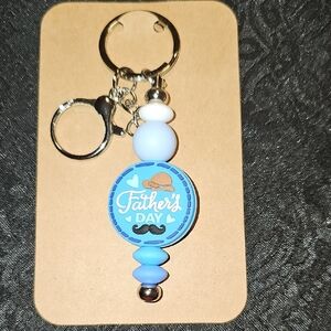 Handbeaded Father's Day Keychain with Blue Beads